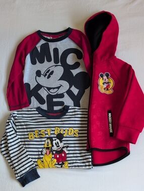Disney Toddler Boy Mickey Mouse Hoodie & Long Sleeve Shirts Bundle Lot Size 4T/4